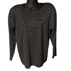 Medium SK & Company black & silver striped long sleeve shoulder pads top tunic